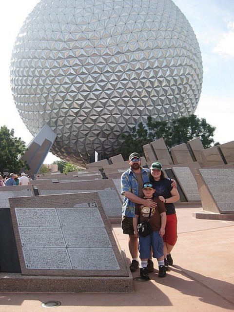 Epcotness The family in front of the golfball at Epcot